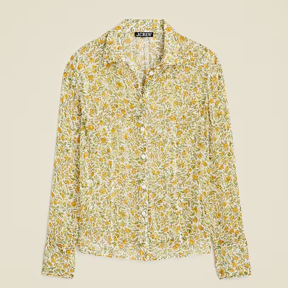 J.Crew crinkle chiffon button up shirt in floral vines WITH removable cami NWT